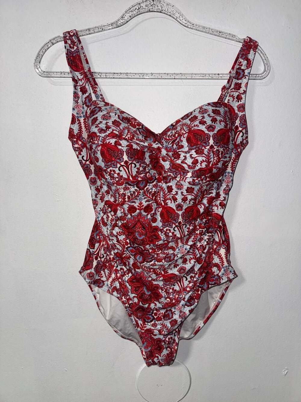 Nip Tuck Swim Red Floral Paisley Print One Piece Swimsuit